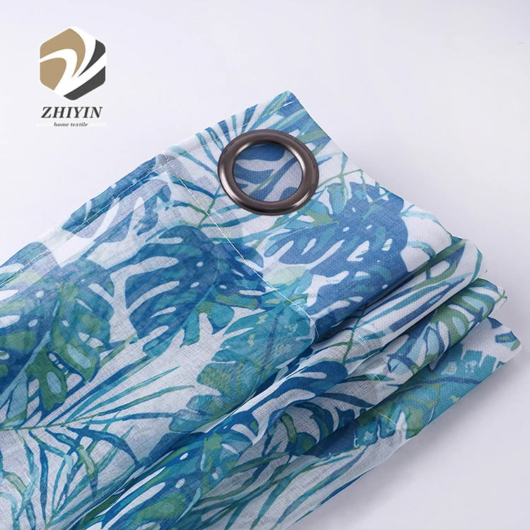 
Home decoration luxury blue print leaf 100% polyester classic curtains 