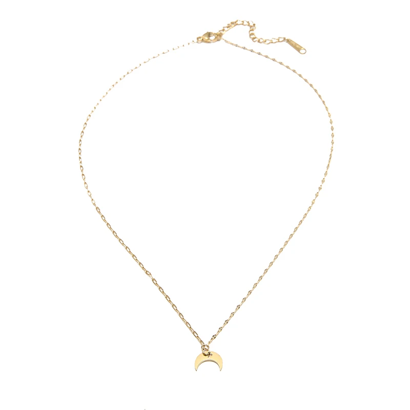 Stainless Steel Rectangle Chain Link Choker Moon Gold Paper Clip Necklace Gold Plated