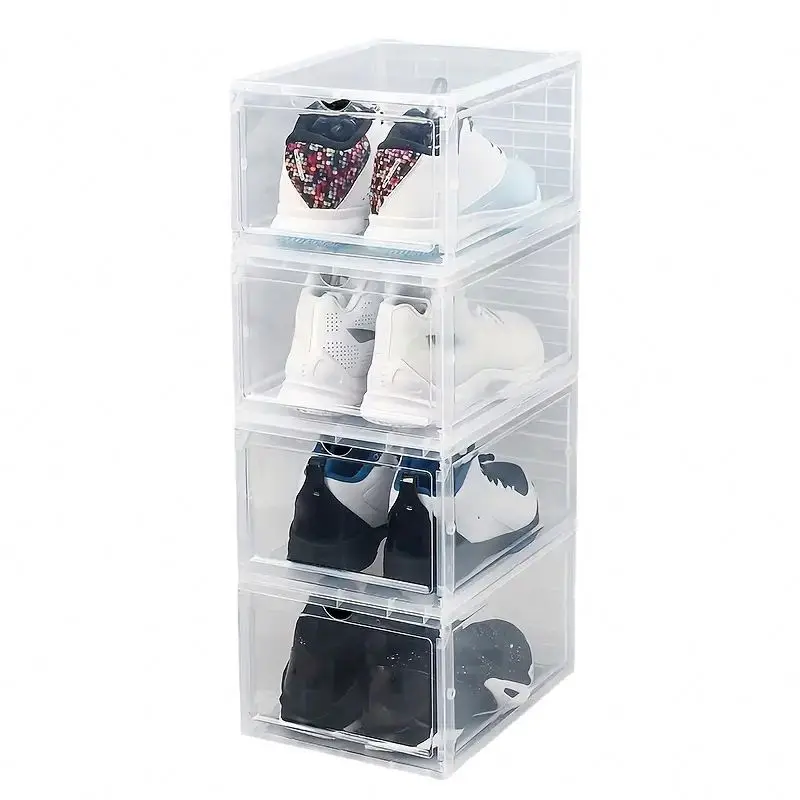 Best Seller Shoe Box, Transparent Magnetic Sneaker Stackable Acrylic Clear Drop Front Shoe Plastic Box Shoe Case Container