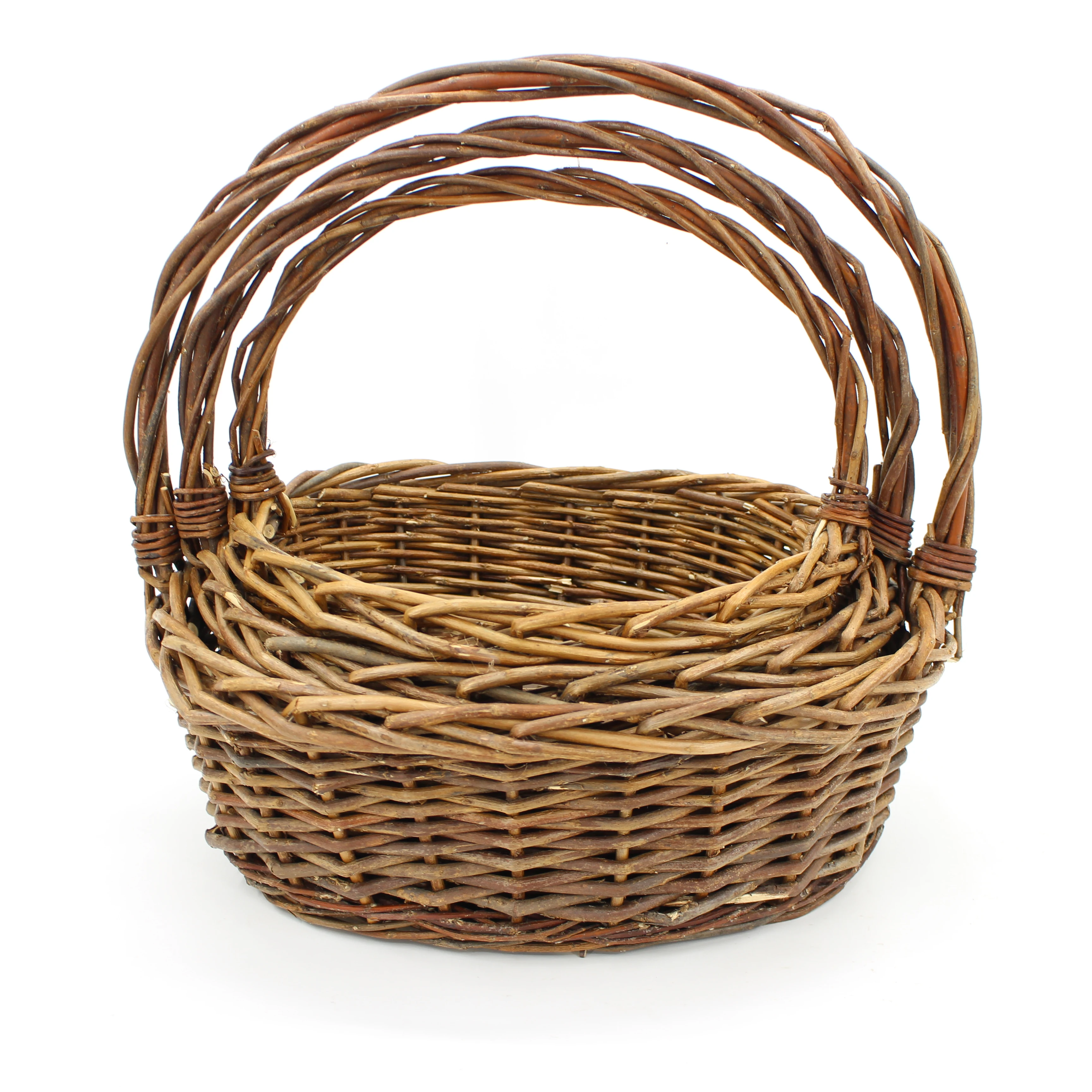 YMQL Handmade Leather Willow Fruit Basket, High Quality Retro Flower Basket