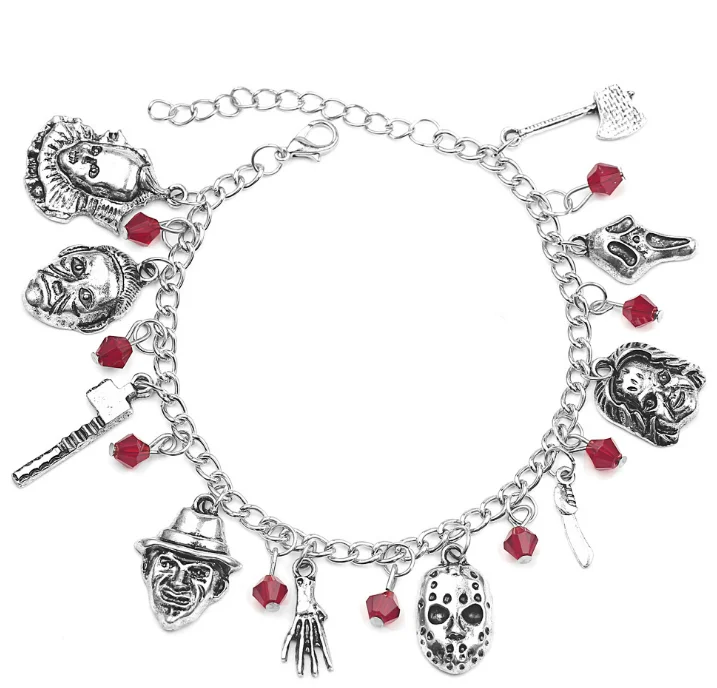2021 New Design Waterproof Alloy Halloween Skull Black Red Chocker Necklace Charm Crystal Bracelet