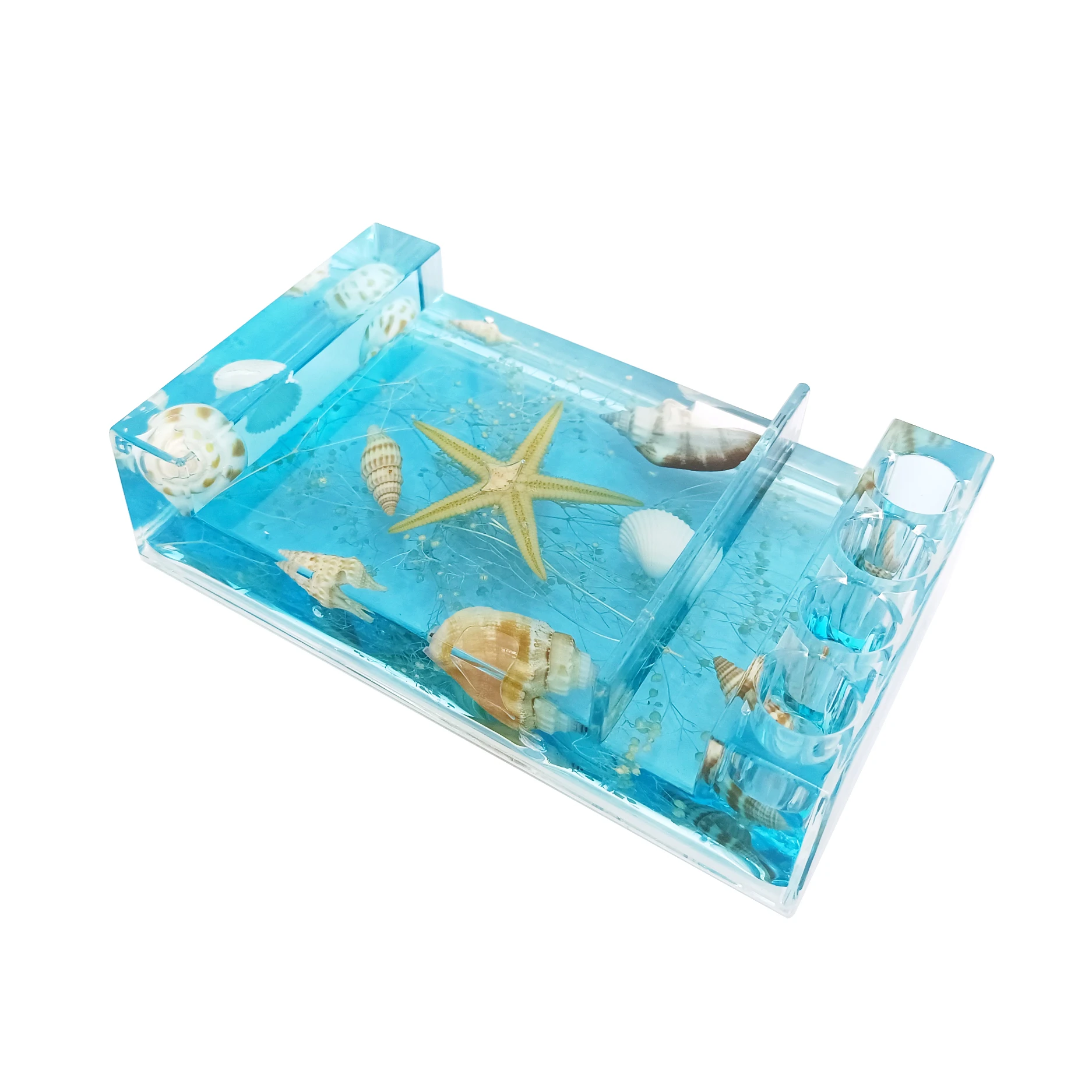 Acrylic Memo Pen Holder Multi-Functional Decor Ocean Breeze Acrylic Phone Stand Pens Holder for Display