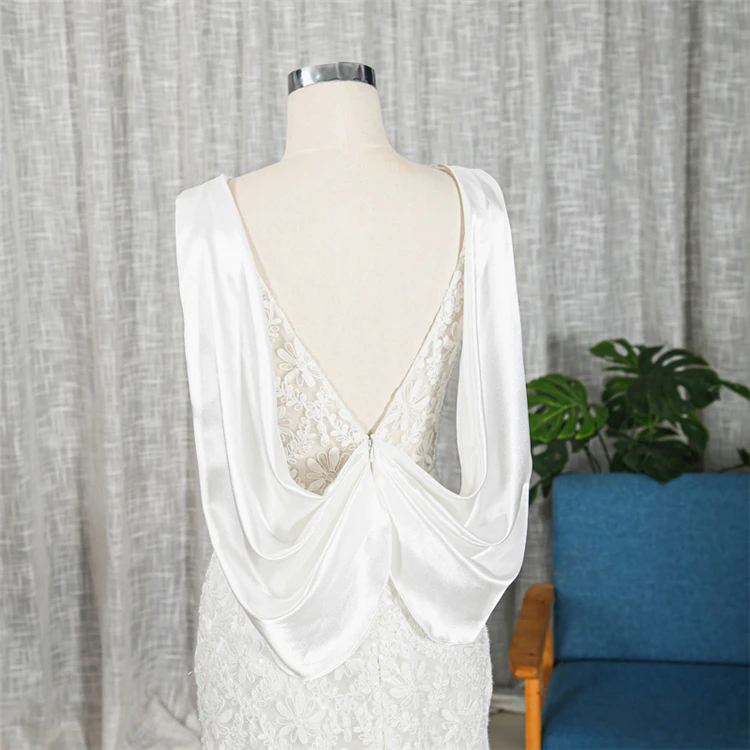 
High quality vintage lace backless mermaid bride wedding diress with sweep train 