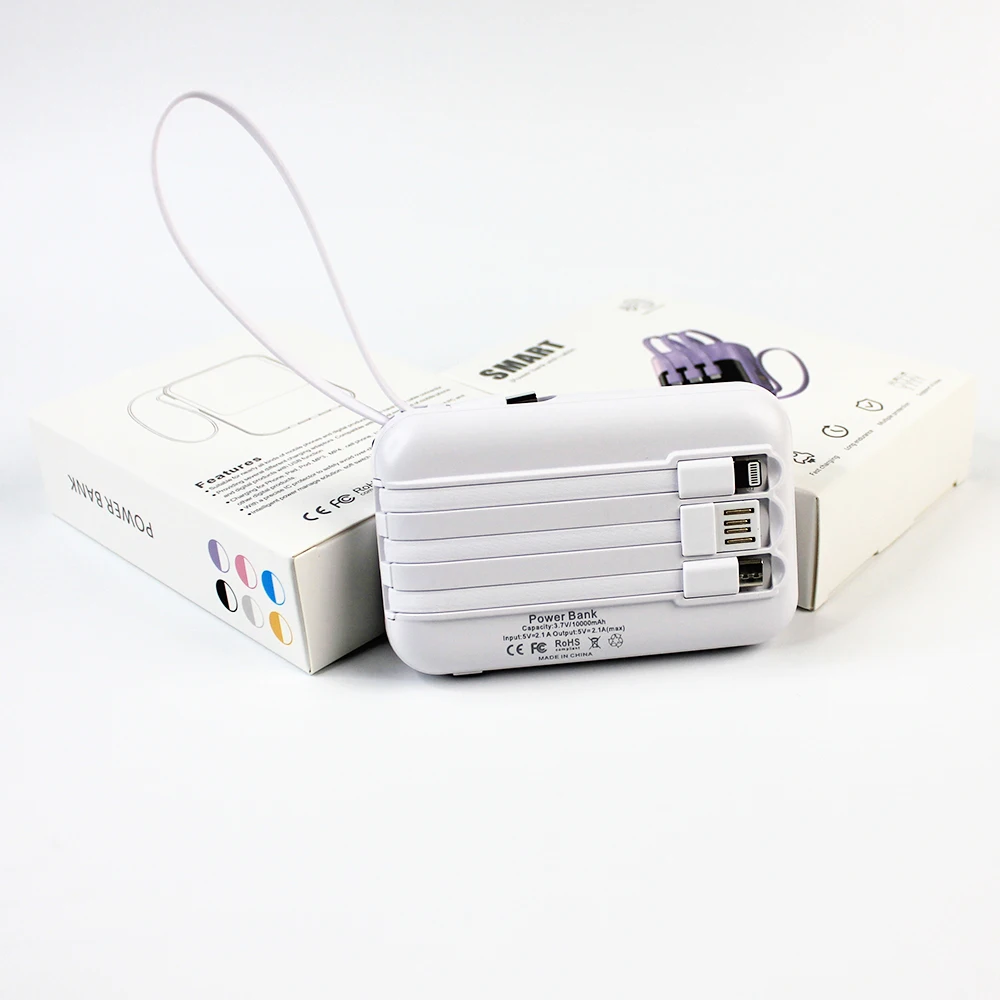 New Product Powerbank 4 in 1 Built In Cables Hot Sale Power Bank Fast Charging Power Banks 20000mah 10000 With Cables For Phones