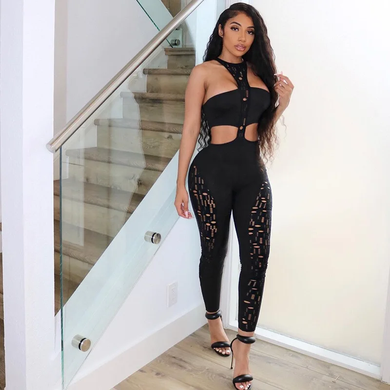 2022 Hot Sale Women Sexy Summer New Arrivals Cut-out Solid Color Sleeveless O Neck Lady Jumpsuit