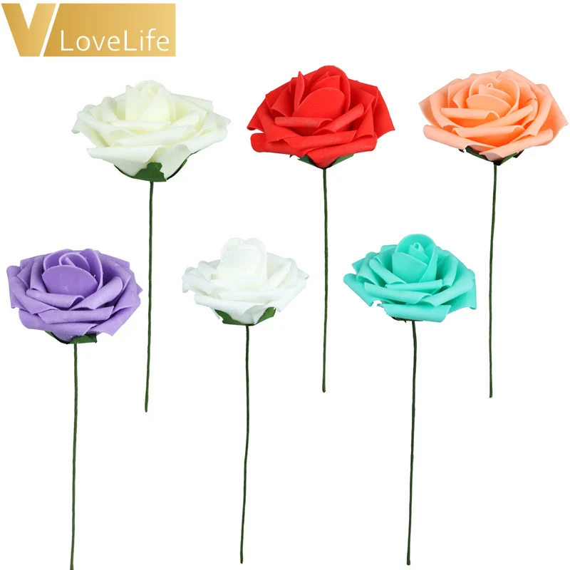 
Vlovelife 8*21cm Artificial Rose Flowers with Stem DIY Wedding Bouquet Wedding Party Home Decor Real Touching Roses Flower 