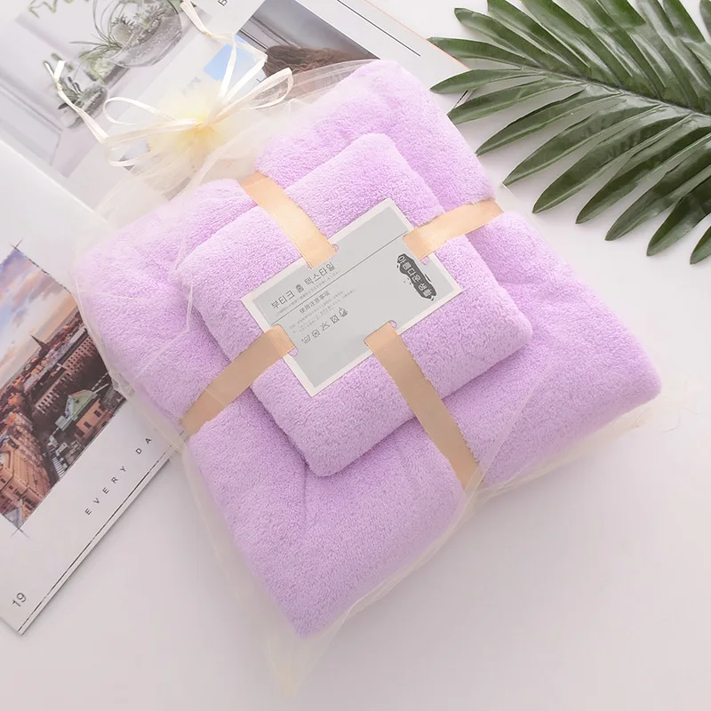 High quality bath towel set gift thick coral fleece soft absorbent face towel bath set