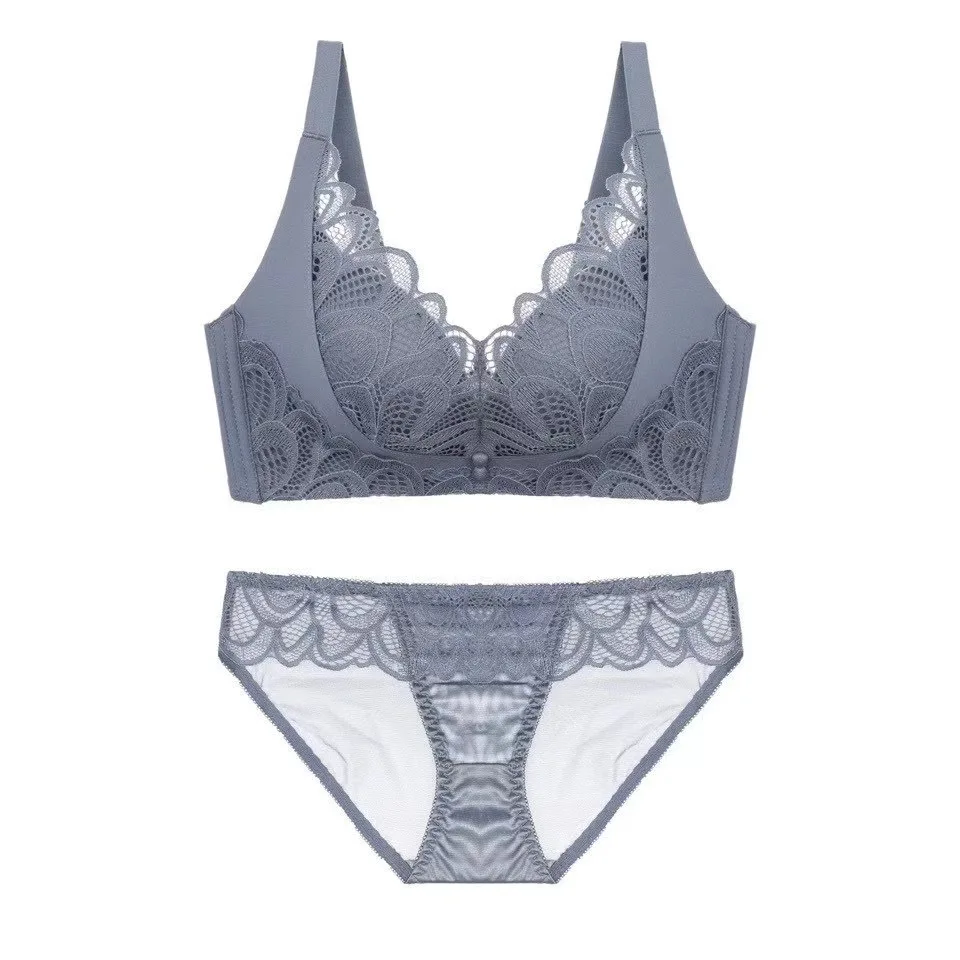 Beautiful Summer Lace Non-Slip Upper Support Breathable Sweat-Absorbent Bra Underwear Suit Seamless Halter Push-up Design
