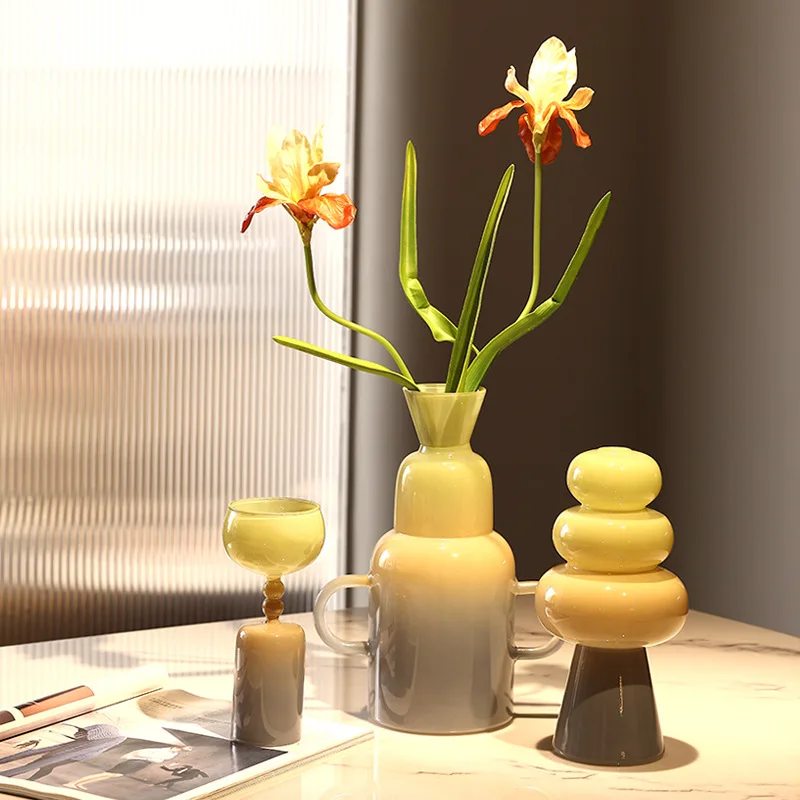 Morandi colored glass vase double layer Nordic ins candlestick aromatherapy bottle high borosilicate hydroponic glass vase