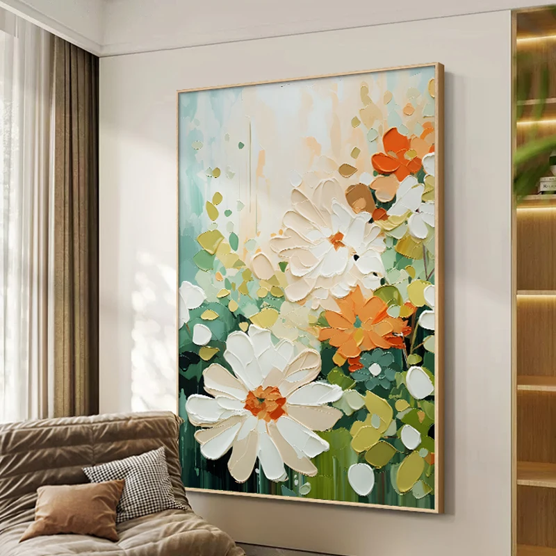 100% Handmade Modern Texture Canvas Art Abstract Colorful Floral Oil Paintings Luxury Art For Living Room