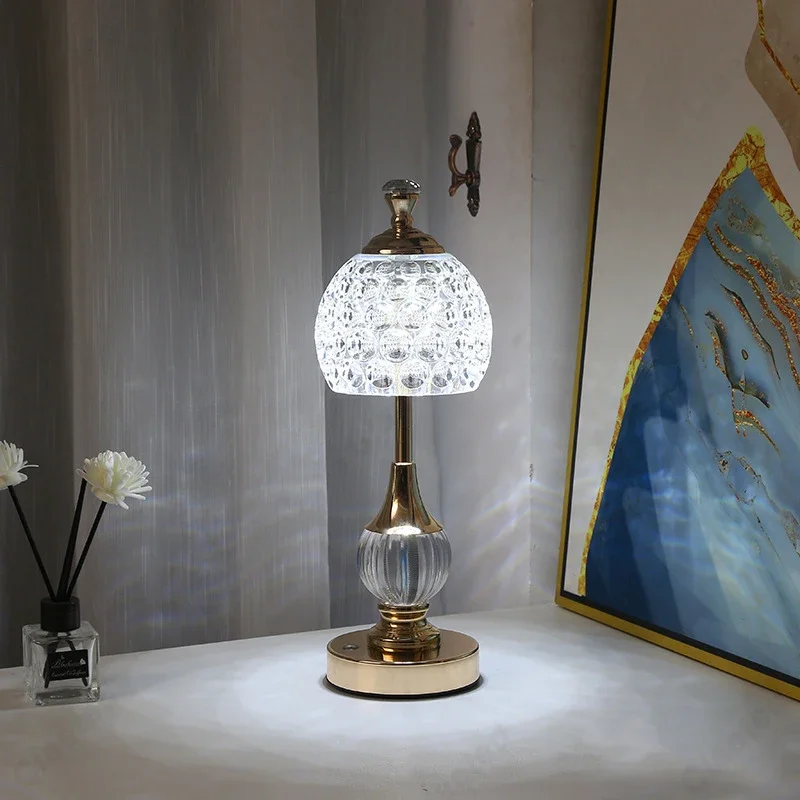 Nordic Retro Home Decoration Night Light New Metal Crystal Acrylic Table Lamp with Bamboo Body Stone Shade Bedroom Bedside