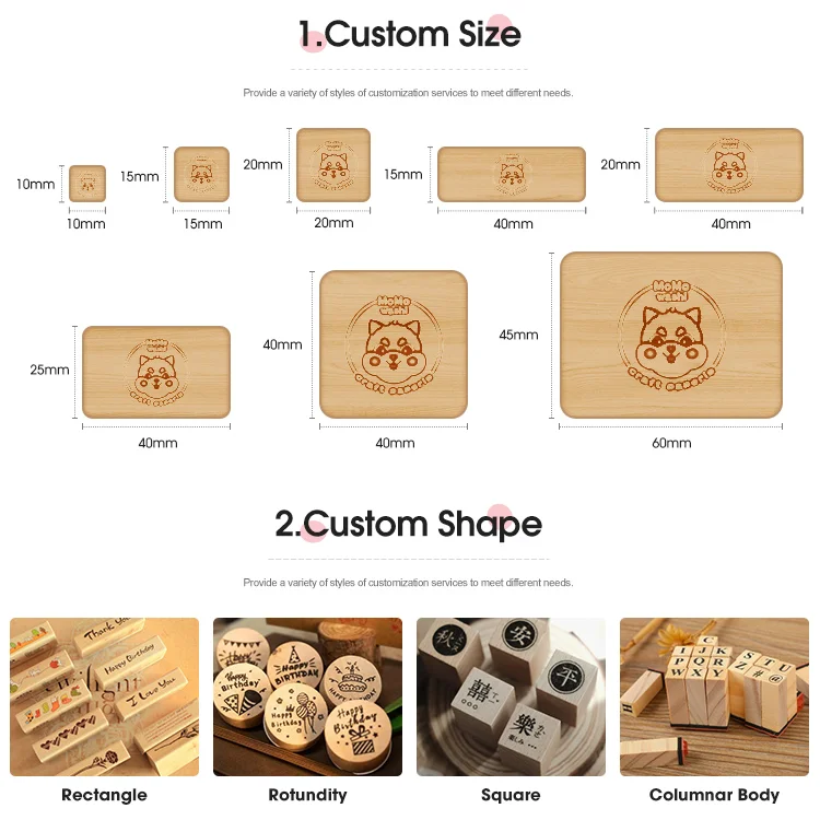 Custom Logo Wooden Ink Stamp  Decorative Scrapbooking Emotion Kids Large Wooden Stamps Moon Mini Number Wooden Stamps Set