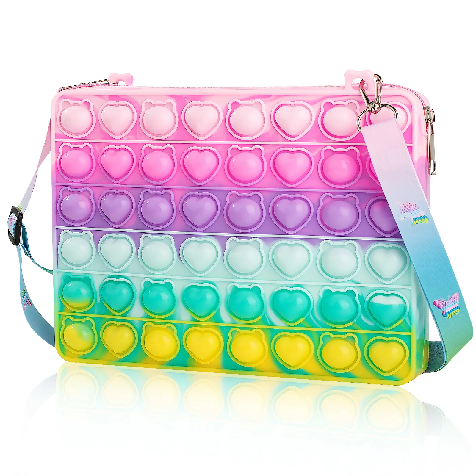 2022 new large square pastel rainbow school book fidget push pop bubble silicone pop shoulder bag for ipad