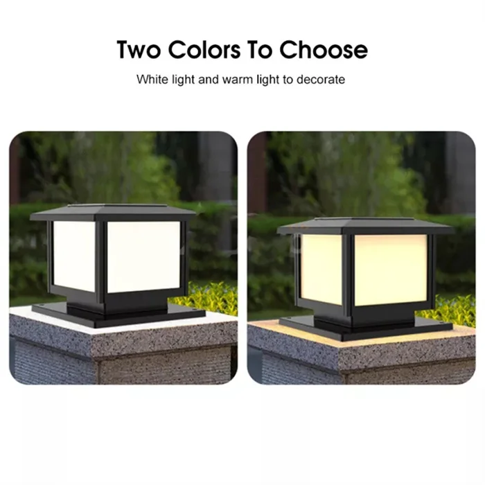 New Solar lights Powered LED Square Fence Light White Warm Lamp Outdoor Lighting Control Post Aluminum Waterproof Pillar