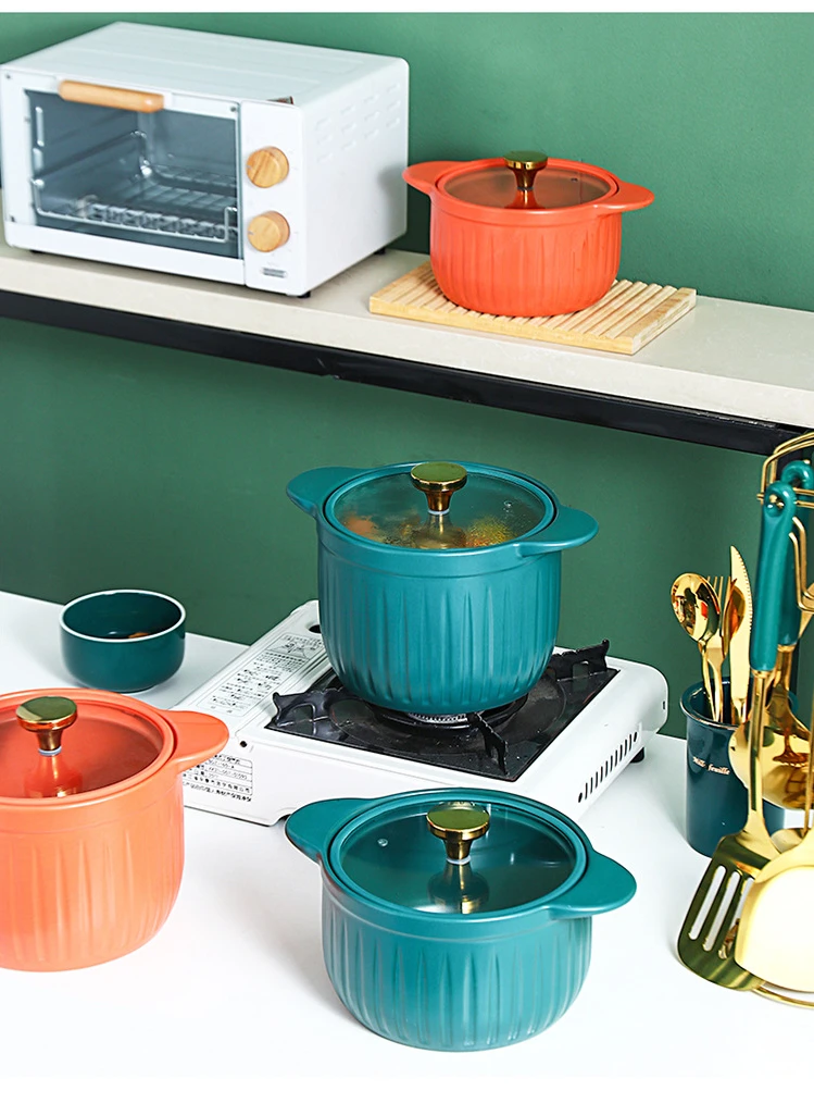 
Nordic Simple Ceramic Casserole Creative Household Casserole Ceramic Stockpot Soup Porridge Pot High Temperature Resistant 