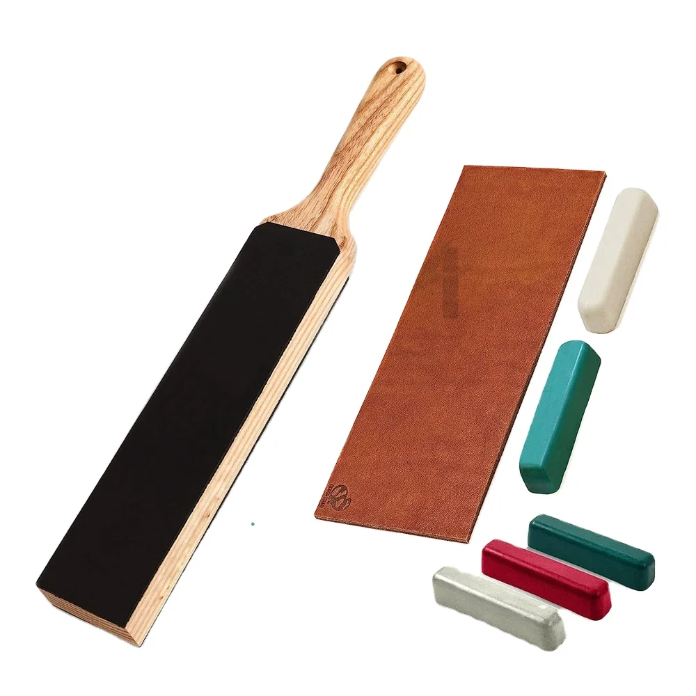 Professional Manufacturer  Wooden Knife Sharpener Paddle Strop With Compound Knife Leather Strops Knife Sharpener