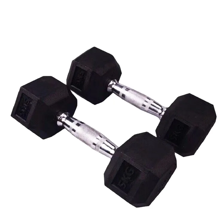 Wholesale China Manufacturer Custom Free Weight Gym 3-100 LB 1-60 KG Set Metal Handle Cast Iron Rubber Hex Hexagon Dumbbell