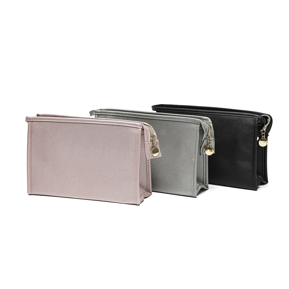 Простая однотонная косметичка из искусственной кожи на молнии органайзер с тисненым логотипом женские