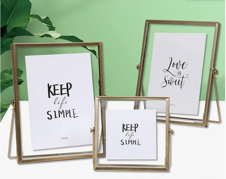 Picture Frame Gold Metal,  Iron Art Geometric Glass Metal Three-dimensional Photo Frame