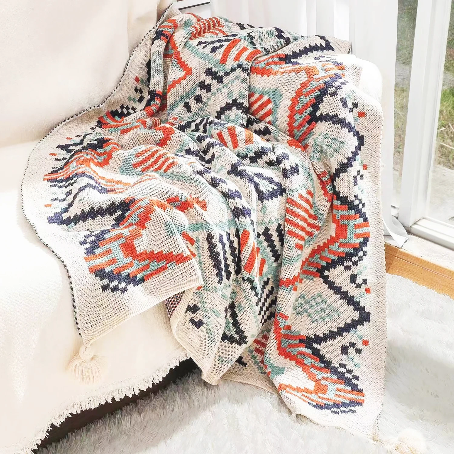 Hot Sale Bohemian knitted blankets Geometric Patterns Home Blankets Knitted Throw Blanket