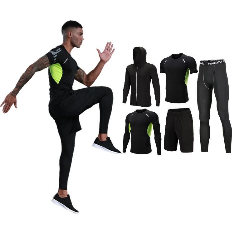 Free sample sports wear 5 piece compression mens gym tights suit workout clothing fitness safety fitness organic yoga clothing