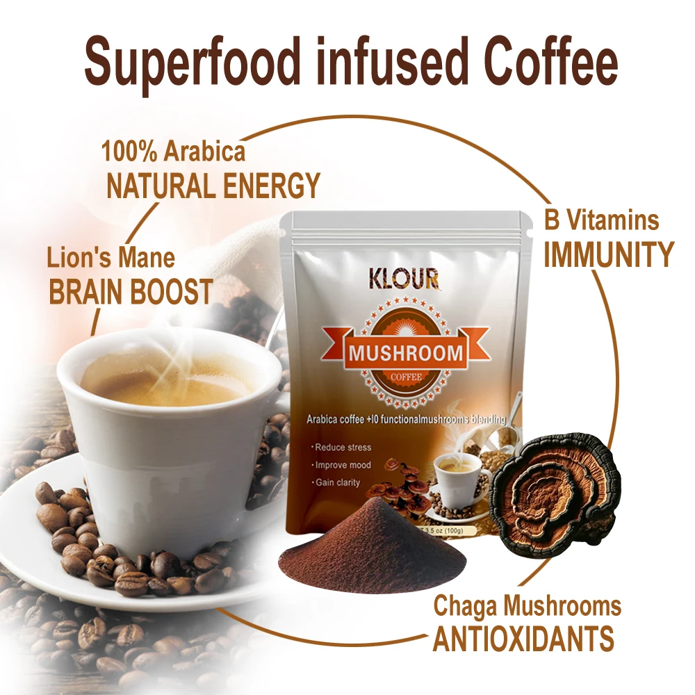 Private Label 8 Superfood Mushroom Coffee Powder Cognitive Function Support Stress Relief Enhance Recovery Mushroom Coffee