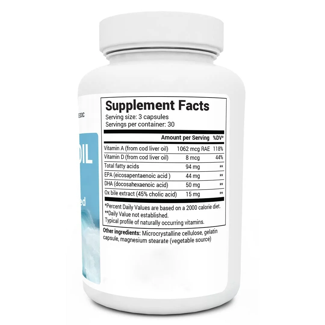Natural Fish Oils Supplements Cod Liver Oil capsule Vitamins A & D Promoting DHA & EPA