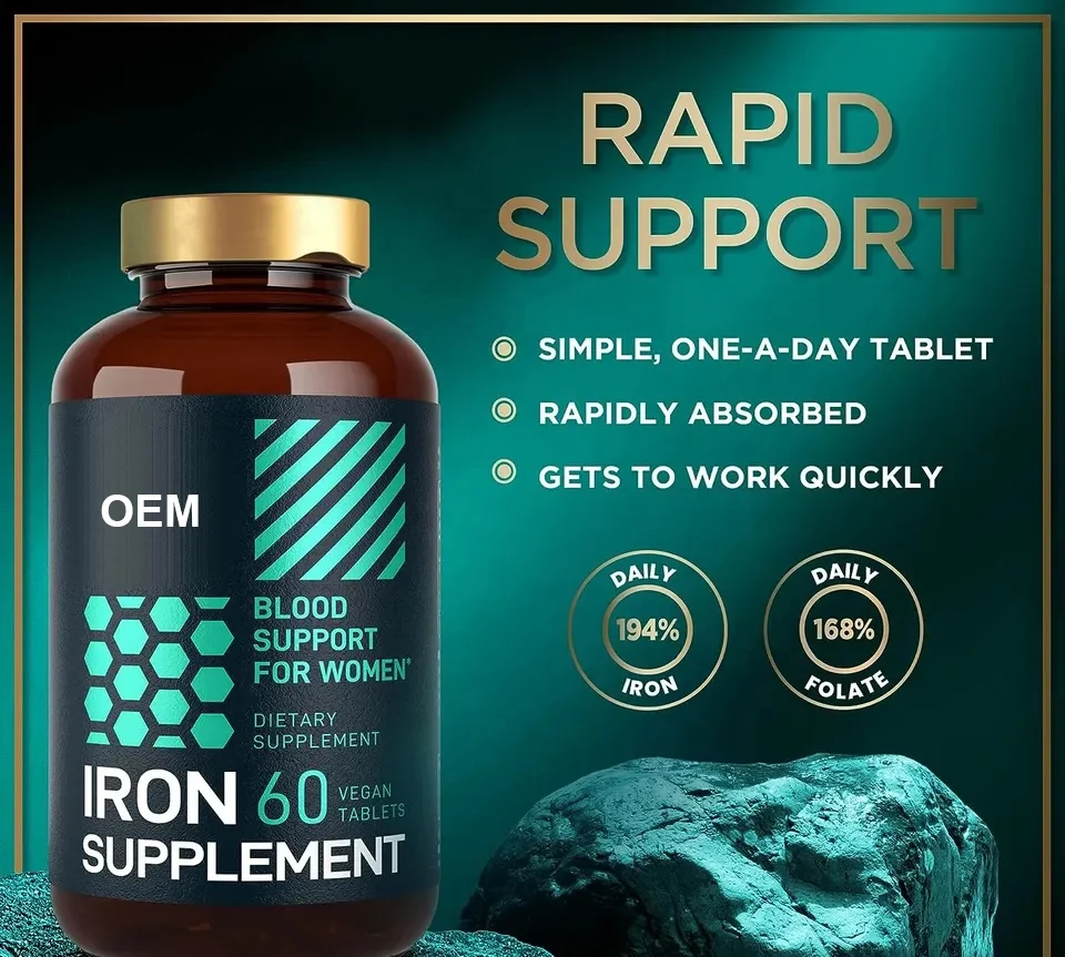 Private Label Vegan for Red Blood Cell Support Pills Supplement Halal Vitamin Iron Tablets