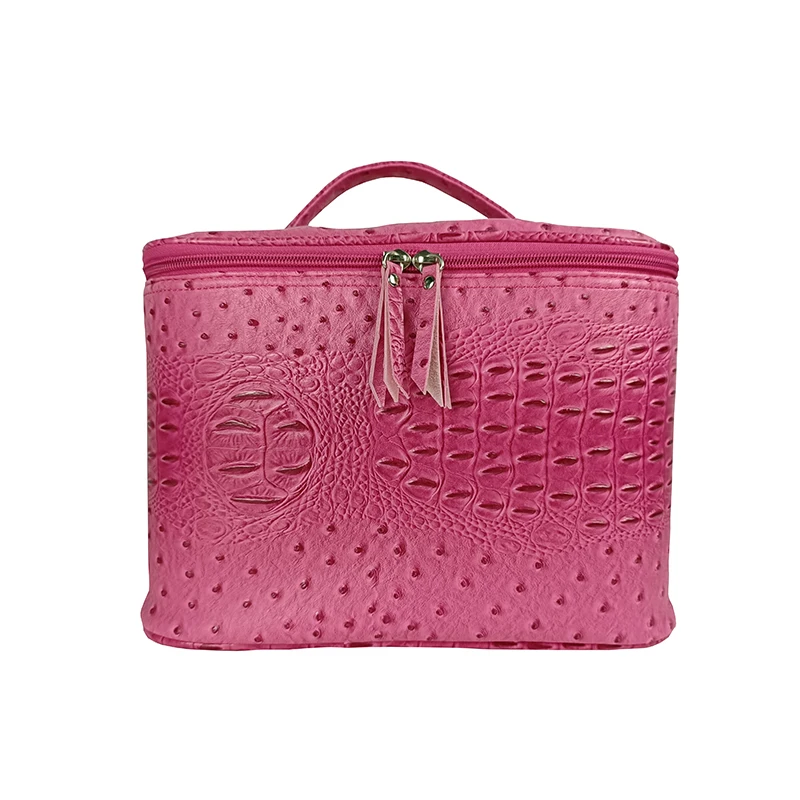 Professional Large Capacity Cosmetic Case Travel Makeup Bag Ostrich Animal Pattern PU Leather Cosmetic Toiletry Wash Bag&Case