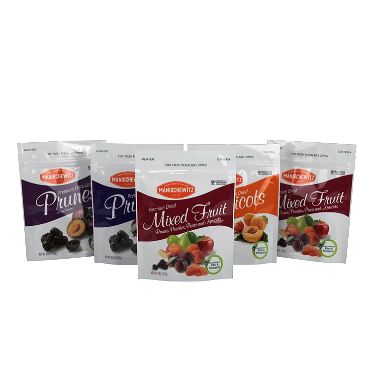 Accept custom stand up Zip Lock Pouch Poly Bag peaches peans dried plums dried fruit mylar bags smell proof