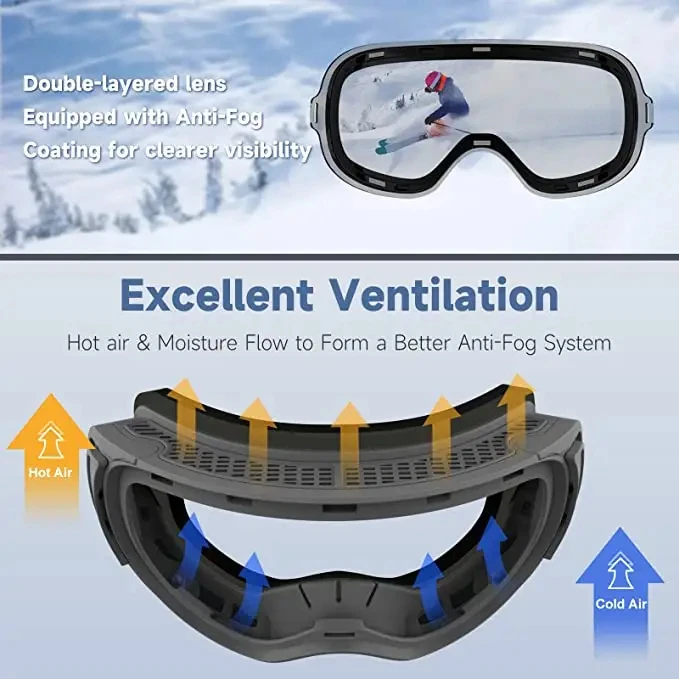 High Quality Outdoor Snow Goggles Custom Ski Goggle Straps Polarized Magnetic Lens Clip Up Snow Ski Goggles