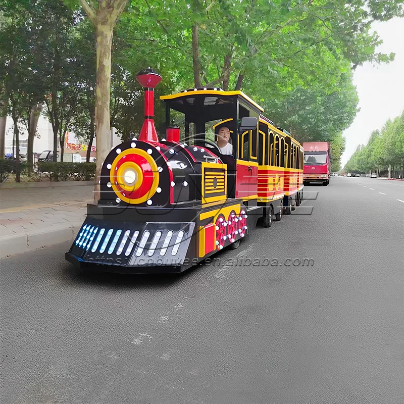 Funfair Vintage Electric Sightseeing Train 24 Seats Tourist Trackless Train For Sale