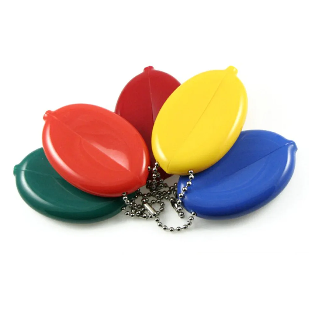 Custom  Logo Oval PVC Squeeze Coin Holder  Rubber Coin Case Advertising Coin Purse Keychain