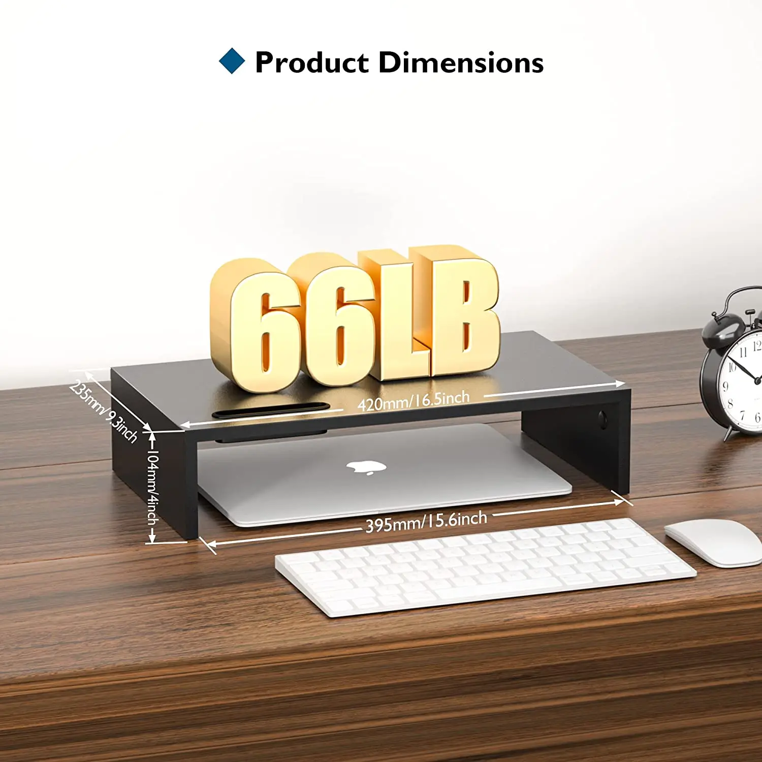 Wood Monitor Stand Riser Computer Monitor Shelf for Desk with Sturdy Platform & Storage Organizer Desktop Laptop Stand Black