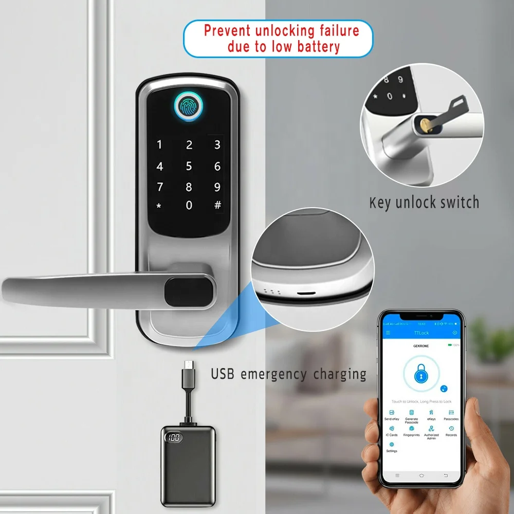 Smart Keyless Lock WIFI Password Tuya APP Fingerprint 5 In 1 Unlock Digital Electronic Door Lock