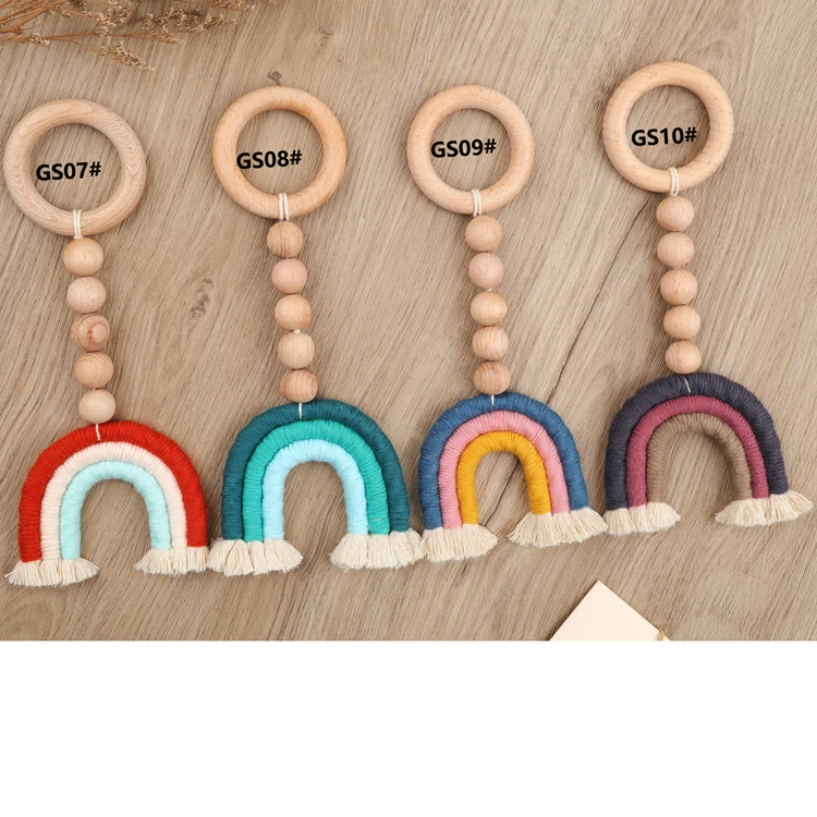 Игрушки для прорезывания зубов безопасное деревянное Радужное макраме Прорезыватель для зубов деревянное кольцо детская игрушка для прорезывания зубов