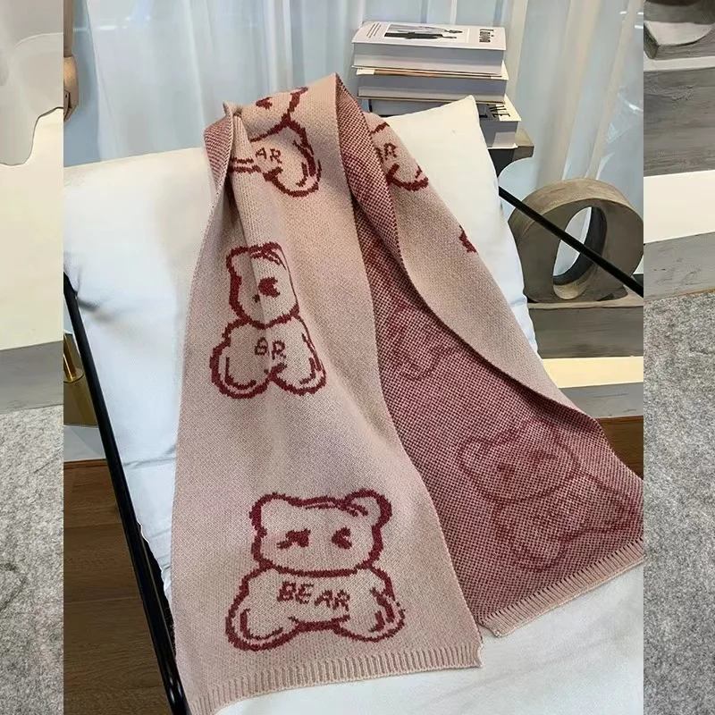 Autumn and winter bear acrylic brushed knitted scarf