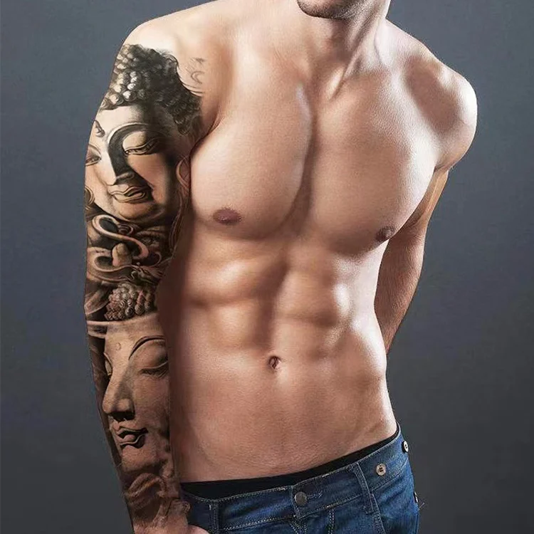Wholesale 170*480mm large full arm flower lion buddha skull waterproof temporary tattoo sticker
