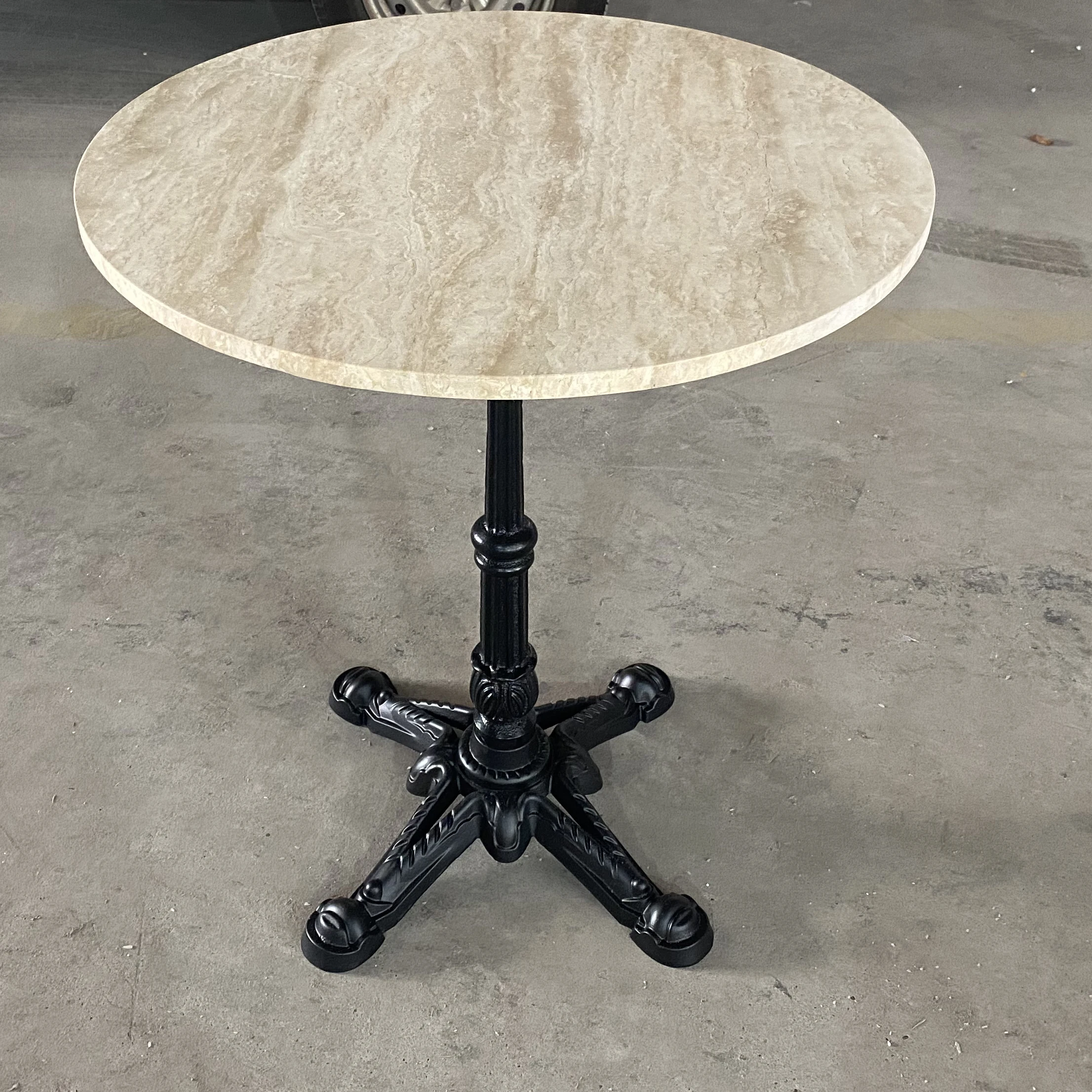 Modern Sintered Stone Basse Travertin Coffee Cafe Table Bar 4 Seater Round Single Leg Dining Table Travertine Restaurant Table