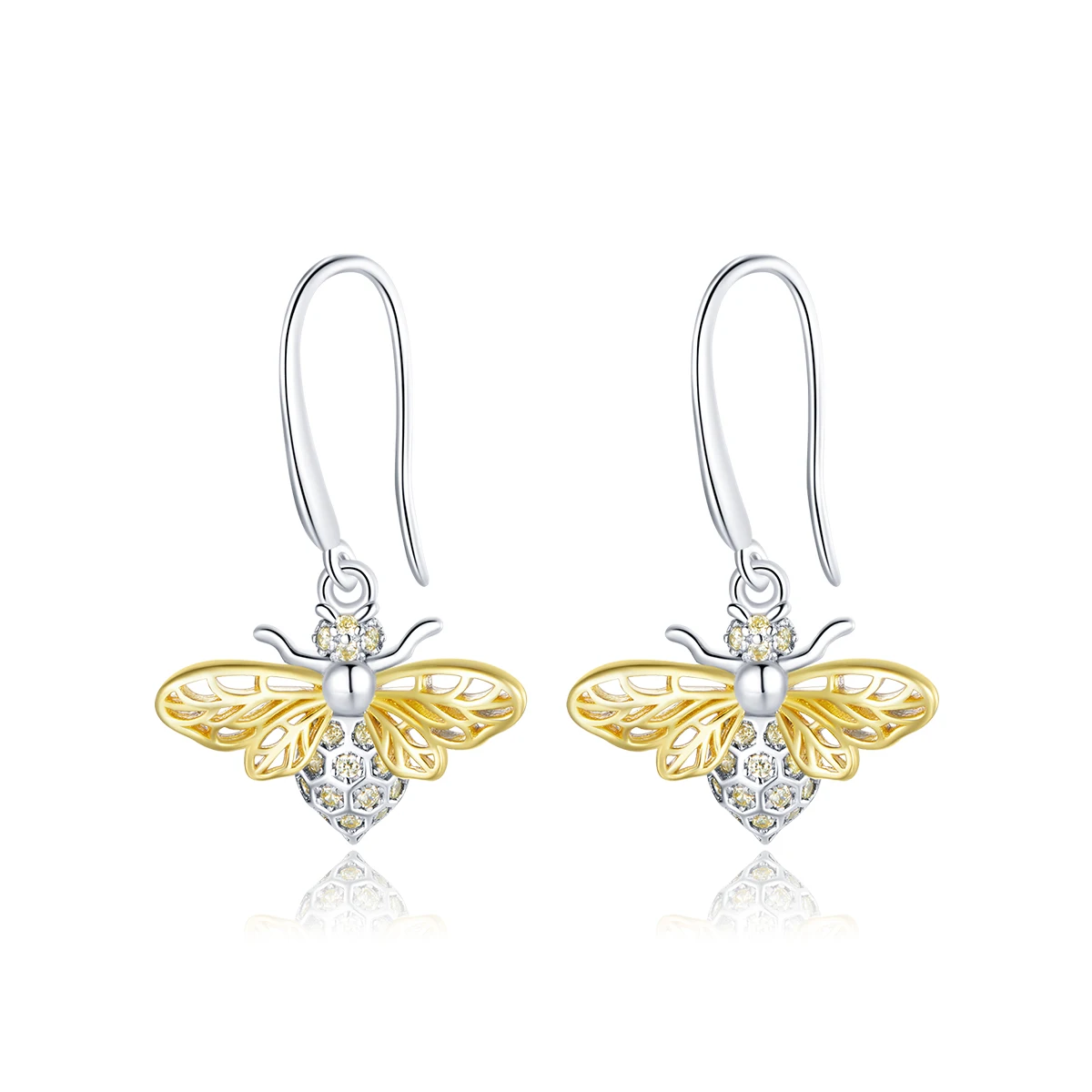 Golden Bee sterling silver S925 earrings fashion cute gold plated insect hollow studs