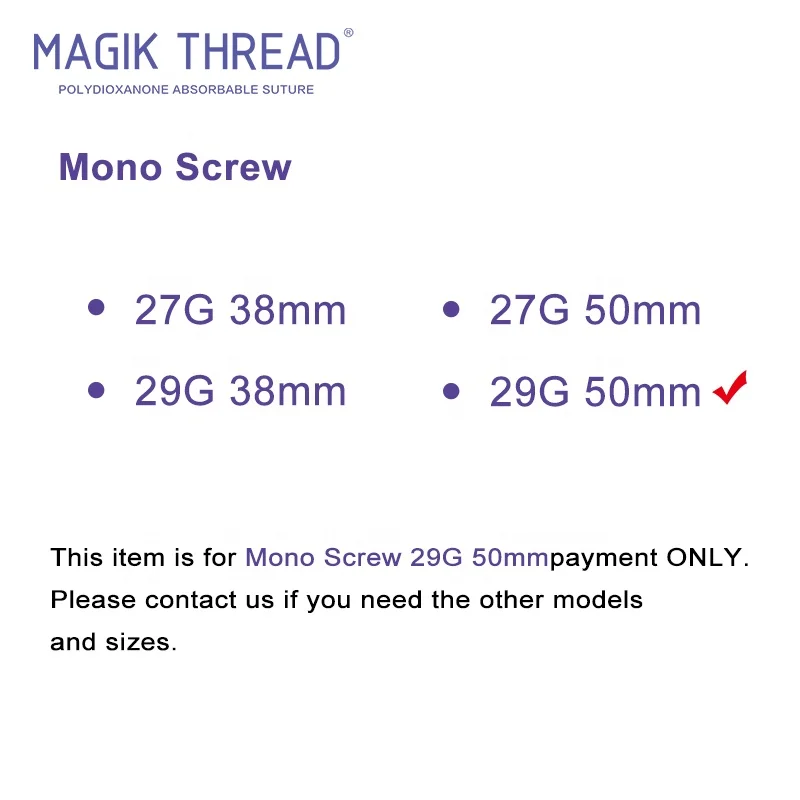 Mono Screw 29G 25MM / 50MM monofilament pdo faden screw thread lifting with pdo gold cog tornado mono screw