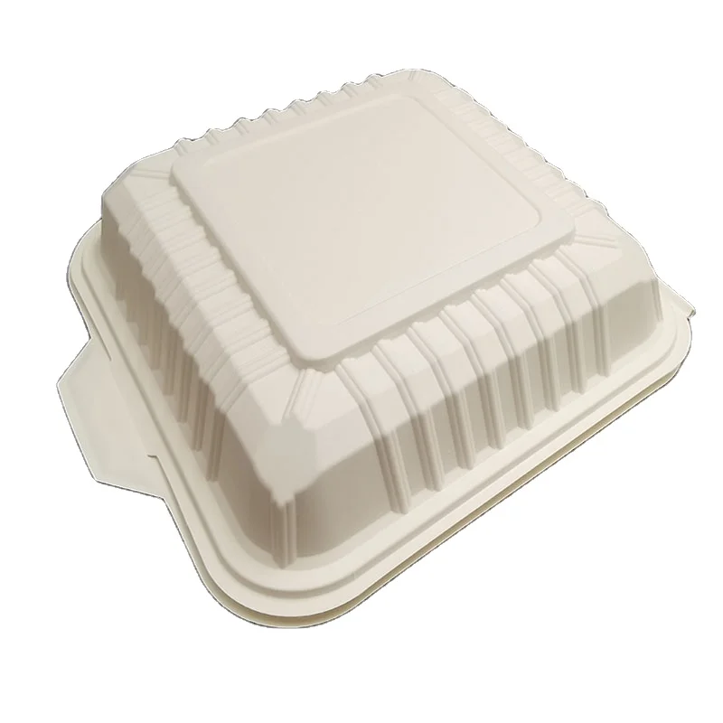 Wholesale White Natural Disposable Bagasse Clamshell Bagass  Paper Biodegradable clam shell packaging  For Food