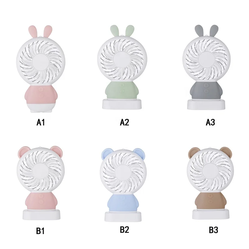 New arrival OEM cooling cute Animals bear style Rechargeable led electric mini USB portable handy hand stand fan with lanyards