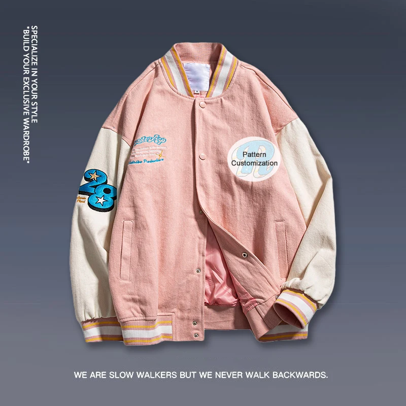 Pattern custom baseball crop jacket brown original baseball jacket