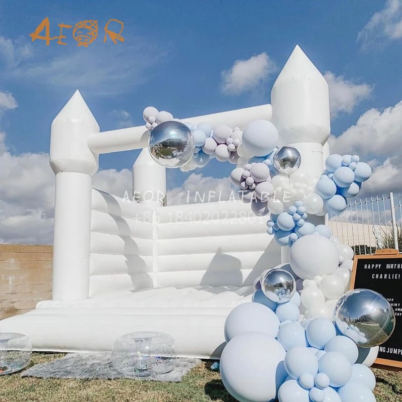 
AEOR Moonwalk Inflatable Bouncer Jumping Bouncy Castle Jumper White Wedding Bounce House 