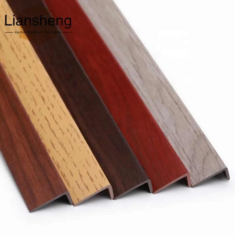 flooring trims plastic L- shaped stair edge covering wooden grain decorative plastic  profile flooring edge banding