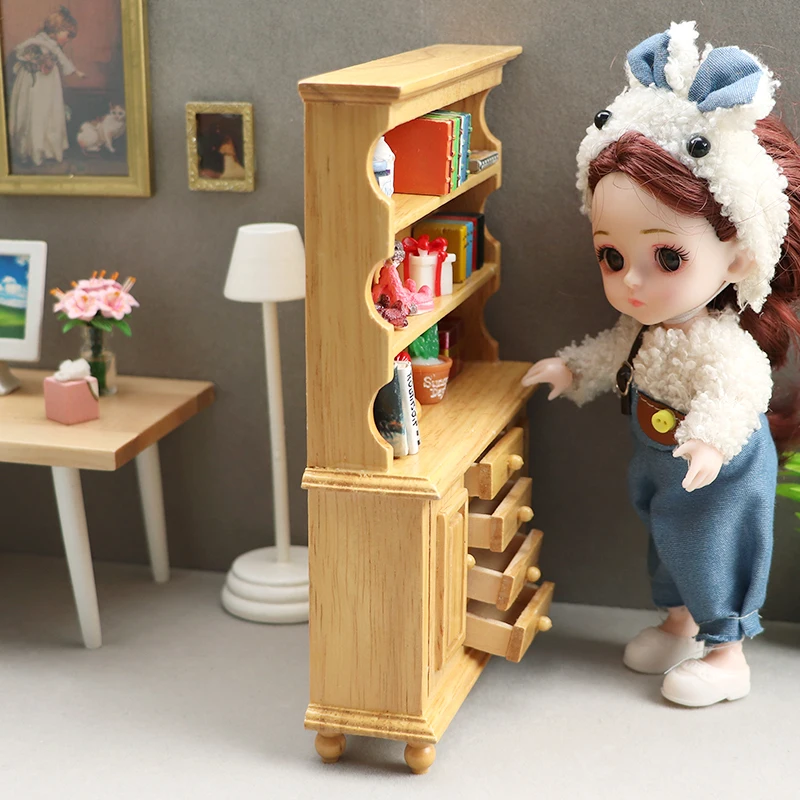 1:12 Wooden dollhouse Miniature furniture model decoration vertical cabinet Nature Wood Color Cabinet