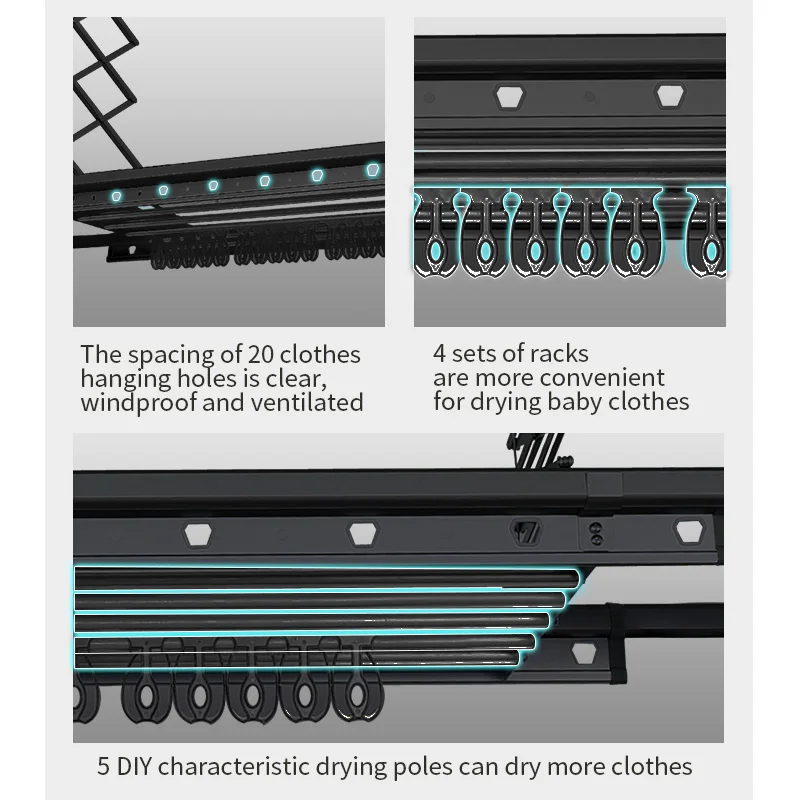 OEM Smart Laundry Electric Clothes Dryer Rack Automatic Clothes Drying Hanger Aluminum New Simple