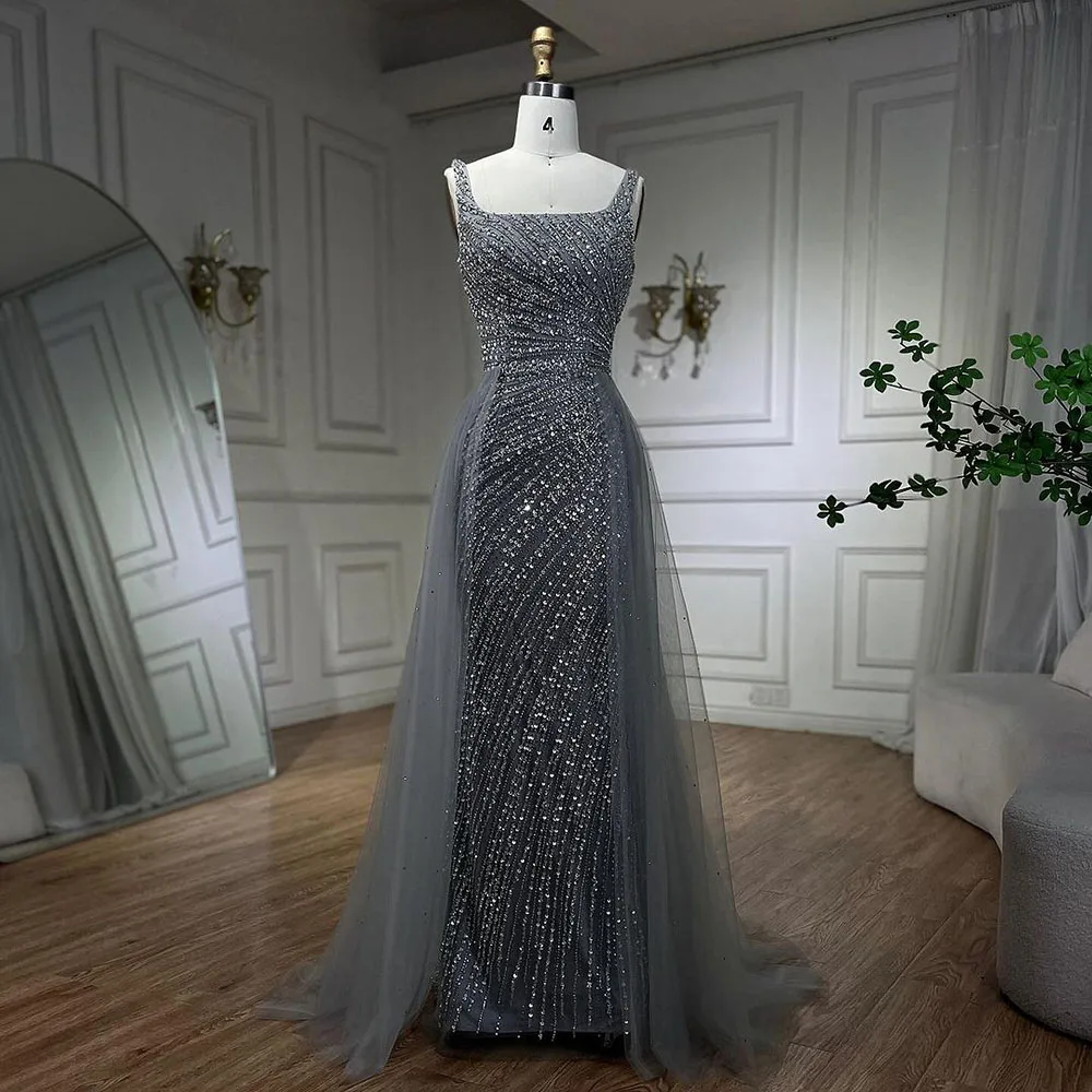 Silver Beaded Mermaid Evening Dresses with Detachable Skirt Serene Hill LA71618 Formal Party Gowns 2024 For Women