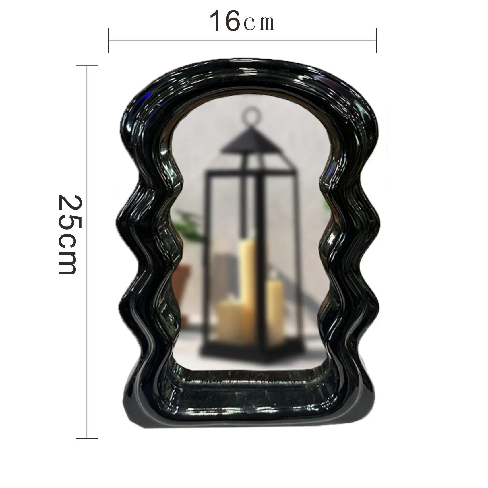 New Style Resin Frame Glossy Lacquer Mirror In The Center Black Wood Mirror Photo Frame